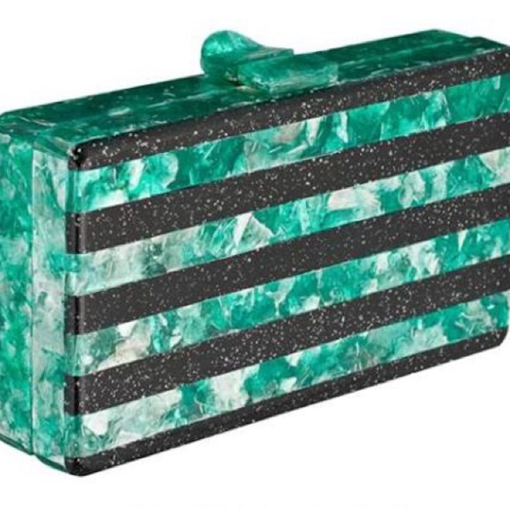 Edie Parker Striped Jean Clutch in black and emerald green